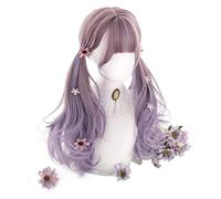 WELLHY Cosplay Wig Long Loose Wave Gradient Purple Lolita Wigs Praty Daily Cosplay Wig Bangs Heat Resistant Synthetic Hair for Coser