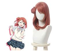 WELLHY Cosplay Wig Love Live Uehara Ayumu Cosplay Wig LoveLive PDP Cosplay Reddish Brown Wigs with Bun Heat Resistant Synthetic Hair for Coser