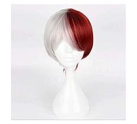 WELLHY Cosplay Wig My Hero Academia Boku no Hiro Akademia Shoto Todoroki Shouto White and Red Cosplay Wig+Wig Cap FLYAND for Coser