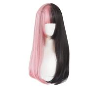 WELLHY Cosplay Wig Pink and Black Lolita Wig Halloween 60cm Long Straight Cosplay Wig with Bangs Heat Resistant Synthetic Hair for Coser