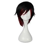 WELLHY Cosplay Wig Red Trailer Ruby Rose Hoodie Short Black Red Ombre Heat Resistant Cosplay Costume Wig for Coser