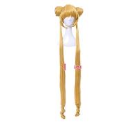 WELLHY Cosplay Wig Sailor Moon Cosplay Wigs Super Long Blonde Wigs with Buns Heat Resistant Synthetic Hair Cosplay Wig Halloween for Coser
