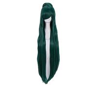 WELLHY Cosplay Wig Sailor Moon Sailor Pluto Meiou Setsuna Cosplay Wigs 100cm Long Dark Green Heat Resistant Synthetic Hair Wig + Wig Cap + A Bun for Coser