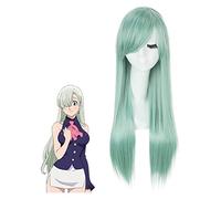 WELLHY Cosplay Wig The Seven Deadly Sins Cosplay Wigs Elizabeth Liones Wig Long Green Straight Women Synthetic Hair Cosplay Wig for Coser