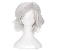 WELLHY Cosplay Wig Vitale V Cosplay Wigs Short Curly Silvery White Heat Resistant Synthetic Hair Wig + Wig Cap for Coser