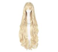 WELLHY Cosplay Wig Volcaloid3 Seeu Cosplay Wigs 100cm Long Light Blonde Curly Wavy Heat Resistant Synthetic Hair Wig + Wig Cap for Coser