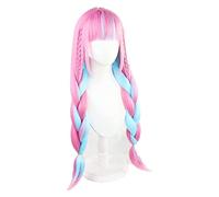 WELLHY Cosplay Wig VTuber Hololive Minato Wig Mixed Blue Pink Braids Girls Twin Ponytails Cosplay Long Braided Synthetic Hair + Wig Cap for Coser