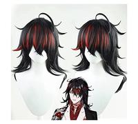WELLHY Cosplay Wig VTuber Hololive Vox Akuma Cosplay Wig Black Mixed Red Heat Resistant Synthetic Hair with Wig Cap for Halloween Costume Carnival for Coser