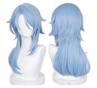 WELLHY Genshin Impact Kamisato Ayato Cosplay Wig Halloween Costume Anime Party Blue Layered Side Parting Hair Coser Wig