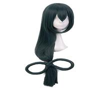 WELLHY Hair Cap+Anime Cosplay Wig Dark Green Long Straight Synthetic Hair with Bow Wigs for Women Costume Coser Wig