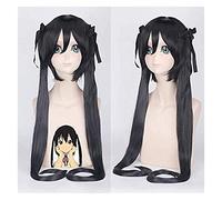 WELLHY K-ON! Nakano Azusa Cosplay Wigs for Women with 100 cm Two Long Straight Hairbands Ponytail Heat-Resistant Synthetic Hair Black KEEBON Coser Wig