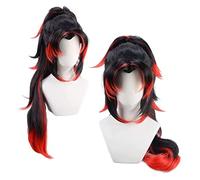 WELLHY Kokushibou Wig Cosplay Black Red Long Wig Anime Costume with Wig Cap Coser Wig