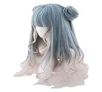 WELLHY L-email Wig Long Gradient Lolita Wigs Wavy Woman Hair Cosplay Wig with Buns Halloween Heat Resistant Synthetic Hair 23inches Muli Color Coser Wig