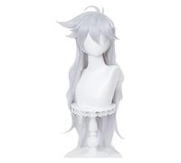 WELLHY Long Silver Cosplay Wig for Genshin Impact Fluffy Anime Spiky Curly Cosplay Hair Wigs with Bangs for Boys Girls + Cap Coser Wig