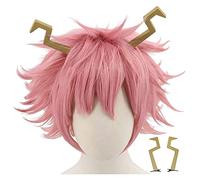 WELLHY My Hero Academia Cartoon Cosplay Wig (Ashido Mina with 2 Horns) Coser Wig