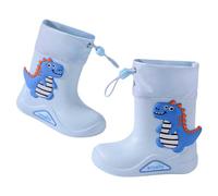 Wellies for Kids Girls Boys Waterproof Anti-Slip Wellington Boots Funny Dinosaurs Winter Warm Lined Unisex Child Snow Rain Shoes Fuzzy Slip on School Welly (Light Blue, 8.5 Toddler)