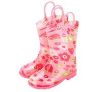 Wellies For Kids Girls Wellington Boots with Handles, Pull On Waterproof Non-Slip Rain Boots Floral Wellington Boots Walking School Shoes Casual Footwear Pink Size UK 1