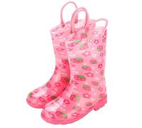 Wellies For Kids Girls Wellington Boots with Handles, Pull On Waterproof Non-Slip Rain Boots Floral Wellington Boots Walking School Shoes Casual Footwear Pink Size UK 12.5