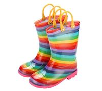 Wellies For Kids Girls Wellington Boots with Handles, Pull On Waterproof Non-Slip Rain Boots Neon Wellington Boots Walking School Shoes Casual Footwear Multicolor Size UK 8.5
