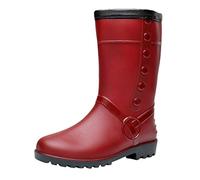 Wellies for Women Ladies Waterproof Boots Gardening Shoes Climate Footwear Plus Velvet Mid Warm Boots Women's Non Slip Rain Outdoor Water Shoes Not for (Red,4)
