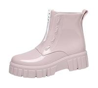 Wellies Lady Shoes Punk Style Snow Boots Women Non Slip Fleece Socks Inside rain Boots Outdoor Rubber Water Shoes Womens Summer rain (5) Pink