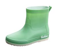 Wellies Slip Women rain Shoes Korean Version Solid Color Fashion Short Tube Women Water Shoes Rubber Boots 7 (Green, 4)