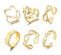 Wellike 6 Pcs Gold Stackable Rings For Women Adjustable Gold Rings Set Chunky Stacking Knuckle Rings 18k Gold Plated Non Tarnish Dainty Butterfly Heart Stainless Steel Thumb Ring Jewelry, Metal, No