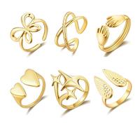 Wellike 6 Pcs Gold Stackable Rings For Women Adjustable Gold Rings Set Chunky Stacking Knuckle Rings 18k Gold Plated Non Tarnish Dainty Butterfly Heart Stainless Steel Thumb Ring Jewelry, Adjustable