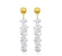Wellike Long Pearl Earrings For Women Dangling Baroque Pearl Drop Earrings Dangle 18k Gold Plated Flower Earring Wedding Bridal Statement Earrings Dangly Trendy Jewelry, Stainless Steel, No Gemstone