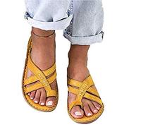 WellingA Summer Open-toe Women's Flat Sandals Big Toe Orthopedic Pu Leather Comfortable Flip-flops Sandals Wear several Colors Optional,Yellow,35