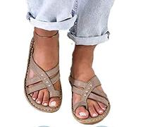 WellingA Summer Open-toe Women's Flat Sandals Big Toe Orthopedic Pu Leather Comfortable Flip-flops Sandals Wear several Colors Optional,Gray,35