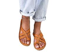 WellingA Summer Open-toe Women's Flat Sandals Big Toe Orthopedic Pu Leather Comfortable Flip-flops Sandals Wear several Colors Optional,Brown,38