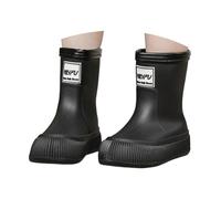 Wellington Boots Kids Non-Slip Waterproof Boots PVC Material Character Design Galoshes Water Shoes Easy Pull-On Handles Nature Exploration Water Park Splash Play for 8-14 Years Black