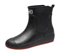 Wellington Boots Mens Womens Anti-Slip Waterproof Short Ankle Wellies Chelsea PVC Rubber Rain Boots Comfy Garden Work Shoes Size 3-9.5 UK (6,BlackRed)