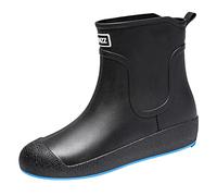 Wellington Boots Mens Womens Anti-Slip Waterproof Short Ankle Wellies Chelsea PVC Rubber Rain Boots Comfy Garden Work Shoes Size 3-9.5 UK (7.5,BlackBlue)