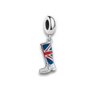 Wellington Boots with Union Jack Shoe Boots - England Union Jack Bead Heart Love Big Ben London UK Holiday - Charm Bracelet Pendant Jewellery Decoration Accessories 925 Silver Gift Sterling Silver