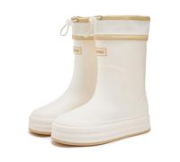 Wellington Boots Women Rain Shoes Outer Wear Hundred Harness Mouth Padded Lined Thick Bottom Comfortable Slip Resis Kitchen Rubber Boots Women Walking Wellies (Beige, 6)