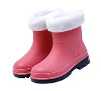 Wellington Boots Women Waterproof Boots for Women UK Sociology Weather Mid Barrel Rain Student Warm Non Slip Wear Plus Velvet Water Shoes Rubber Shoes Large (Pink,38)