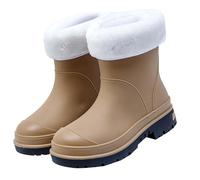 Wellington Boots Women Waterproof Boots for Women UK Sociology Weather Mid Barrel Rain Student Warm Non Slip Wear Plus Velvet Water Shoes Rubber Shoes Large (Khaki,40)