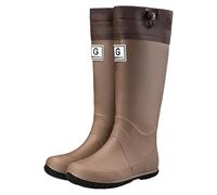 Wellington Boots Women Waterproof Boots Women Rain Booties ’S Mid Calf Rain - Foldable Rubber with Adjustable Cuff Anti Slip Sole Lightweight for Gardening & Outdoor Work for Nine (Brown,7)