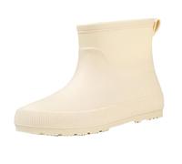Wellington Boots Women Womens Waterproof Boots Rubber Men 2024 Women's Fashion Temperament England Rain Mid Calf Non Slip Wear Water Shoes All Weather Shoes (Beige,4.5)