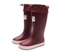 Wellington Boots Women's High Waterproof Rain Boots Women's Lightweight Long Shaft Boots Non-Slip Rain Shoes Warm Garden Shoes Stylish Work Shoes Wear Slip On Boots Plain Transition Boots, Wine Red, 6