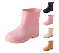 Wellington Boots Women's Rain Boots Rain Shoes Plain Garden Shoes Rain Boots Half Height Comfortable and Not Boots Rubber Shoes Waterproof Slip-On Boots Wide Shaft Garden Boots, pink, 7 UK