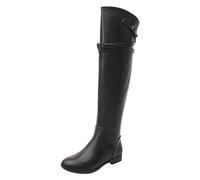 Wellington boots women's sexy winter women's boots over knee long boots flat heel long barrel leather boots flat bottom high barrel women's ankle boots with heel patent casual, black, 8 UK