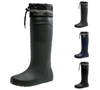 Wellington Men's Knee High Rain Boots with Adjustable Drawstring, Wellies Waterproof Garden Muck Water Shoes Durable Slip Resistant Rubber Shoes for Outdoor Work Fishing Travel Grey