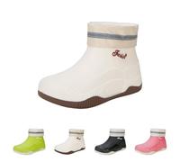 Wellington Women's Plush Lined Rain Boots Waterproof, Anti-Slip Chelsea Rubber Booties, Ladies Ankle Snow Boots Winter Warm Outdoor Rain Shoes for Garden Mud Working White