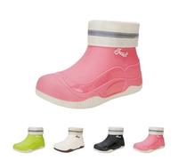 Wellington Women's Plush Lined Rain Boots Waterproof, Anti-Slip Chelsea Rubber Booties, Ladies Ankle Snow Boots Winter Warm Outdoor Rain Shoes for Garden Mud Working Pink