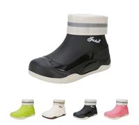 Wellington Women's Plush Lined Rain Boots Waterproof, Anti-Slip Chelsea Rubber Booties, Ladies Ankle Snow Boots Winter Warm Outdoor Rain Shoes for Garden Mud Working Black