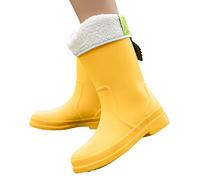 Wellingtons for Women Ladies Waterproof Boots Tote Mens Boots Womens Fashion Rain Shoes Outside Shoes Kitchen Rubber Soft Bottom Comfortable Middle Tube Winter Rain Clog Platform (Yellow,4.5)