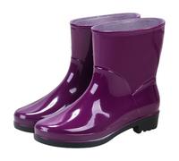 Wellingtons for Women Waterproof Womens Boots Gardening Shoes Old Fashioned Boots Men Rain Women Mid Calf Rain Solid Color Garden Shoes Outdoor Comfortable Work Glossy (Purple,5.5)